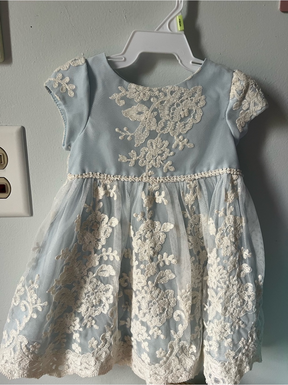 Pippa & Julie Light Blue and Cream Lace Flowered Formal Dress